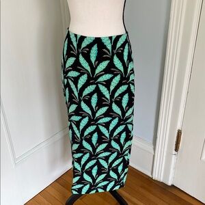 Diane Von Furstenberg Black and Teal Leaf Pattern Skirt